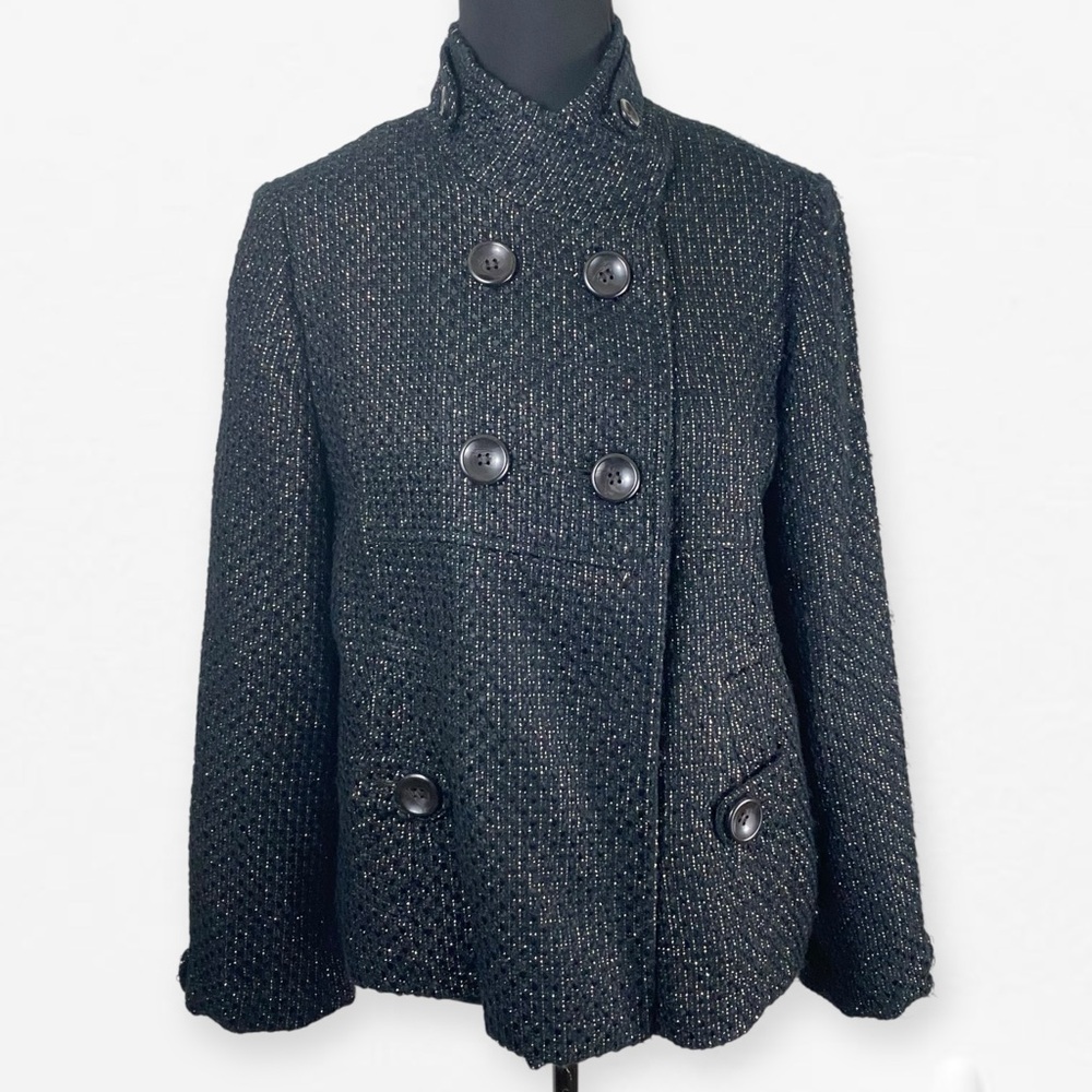 Steve Madden Black and gold tinsel Tweed Pea Coat L